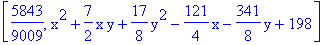 [5843/9009, x^2+7/2*x*y+17/8*y^2-121/4*x-341/8*y+198]